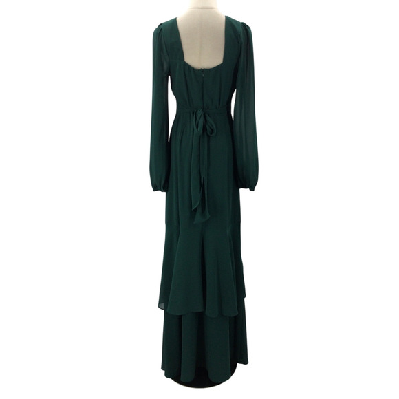 LULU'S SZ L Tier Elegance Hunter Green Long Sleeve Tiered Maxi Dress NEW b103 - Picture 3 of 9